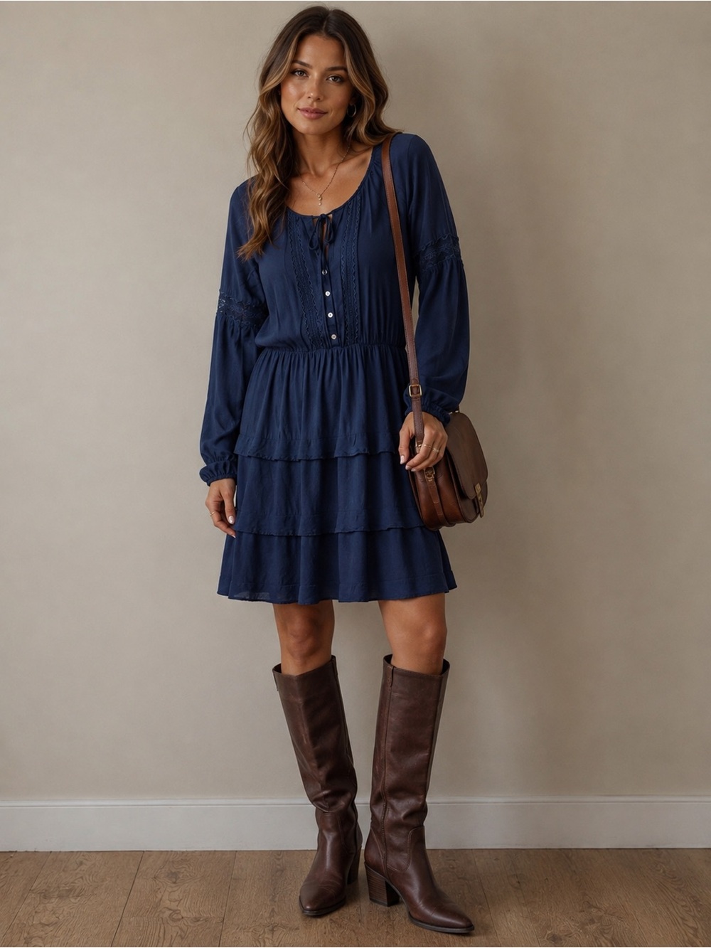 Anthropologie M Tiered Peasant Dress Embroidered Flowy Fall Ruffles Boho Coastal